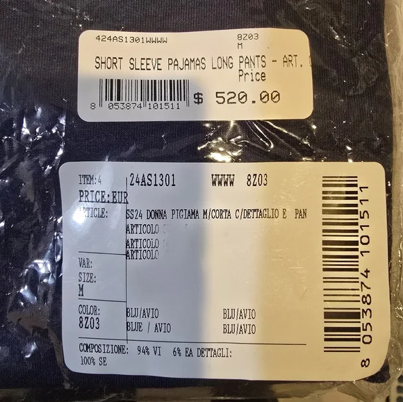 Frette Cascade Lounge Collection 2026 NWT 2 Pieces Top/ Pants Blue Silk/ Cotton - Picture 15 of 17